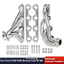 For Ford F150 F250 Bronco 1987-1996 5.8L V8 Shorty Exhaust Headers Stainless