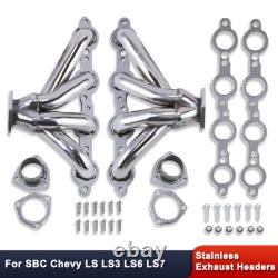 Polished Stainless Steel Block Hugger Shorty Exhaust Headers For SBC LS LS3 LS6